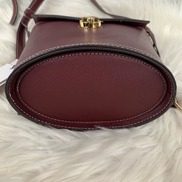 Calvin Klein Lock Bucket Leather Merlot Crossbody - Picture 7 of 13